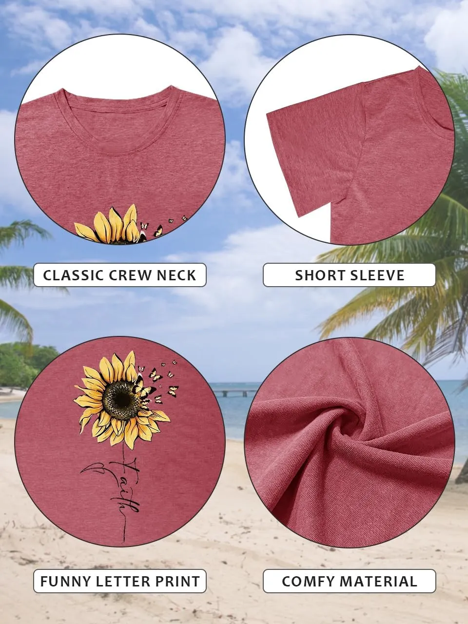 Womens Graphic Tee Shirts Casual Summer Beach Shirt Cute Wildflowers Dandelion Flower Tshirt