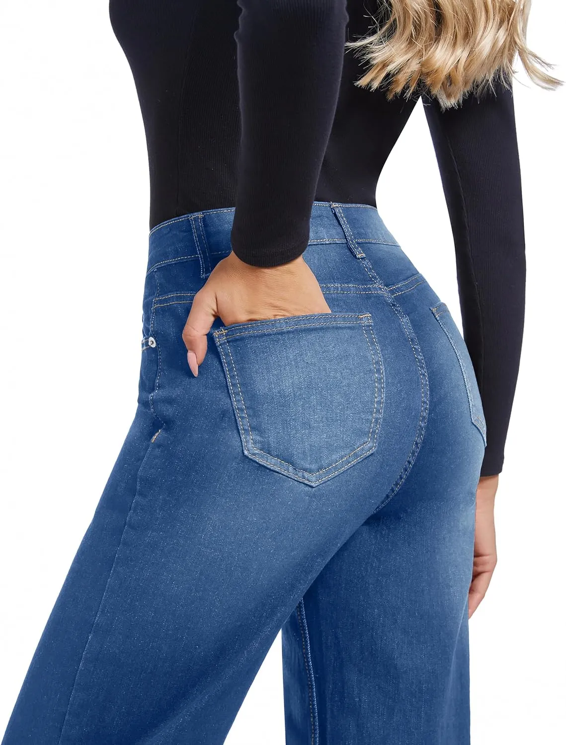 Women's Jeans Straight Leg Casual High Waisted Stretch Trendy Black Pull On Jeans for Women
