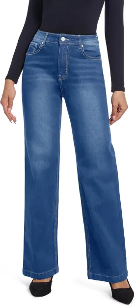 Women's Jeans Straight Leg Casual High Waisted Stretch Trendy Black Pull On Jeans for Women