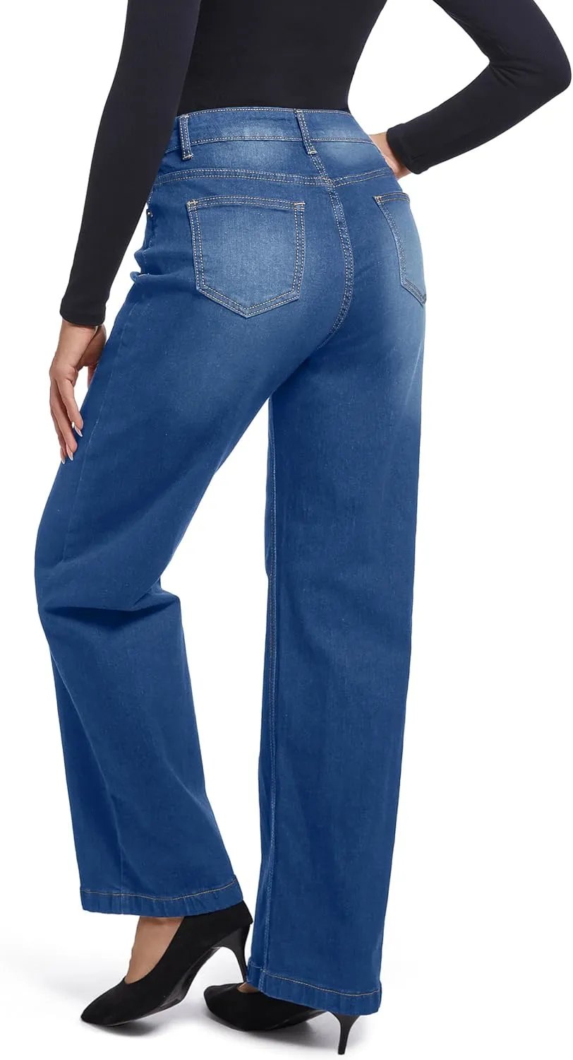 Women's Jeans Straight Leg Casual High Waisted Stretch Trendy Black Pull On Jeans for Women