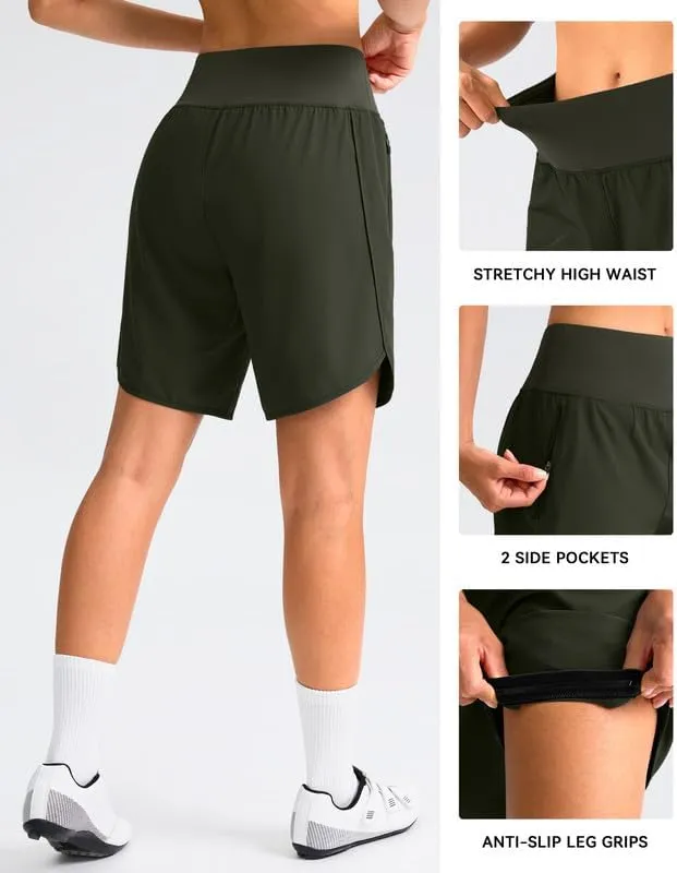 Women's Mountain Bike Shorts 4D Padded Cycling Shorts with Zipper Pockets High Waist Biking Riding Cycle Shorts