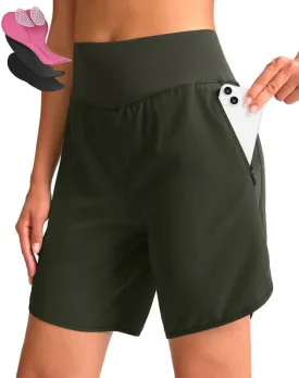 Women's Mountain Bike Shorts 4D Padded Cycling Shorts with Zipper Pockets High Waist Biking Riding Cycle Shorts
