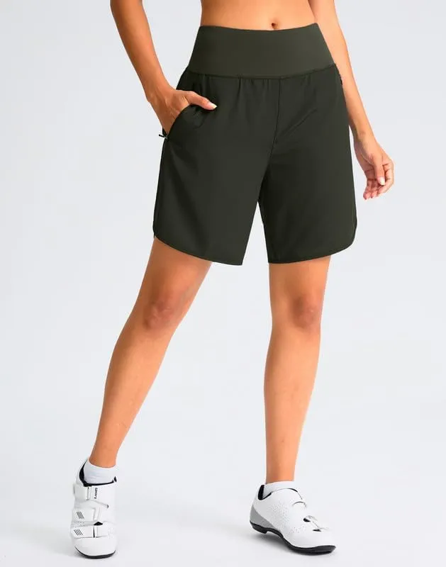 Women's Mountain Bike Shorts 4D Padded Cycling Shorts with Zipper Pockets High Waist Biking Riding Cycle Shorts