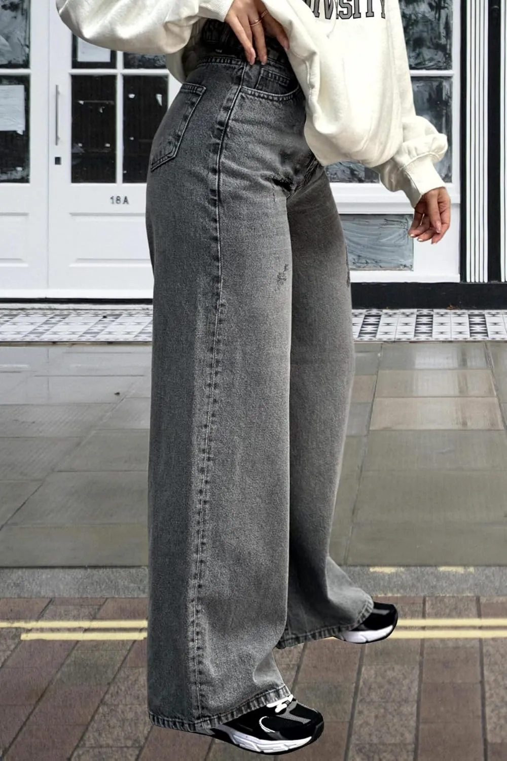 Women's Straight Leg High Waist Baggy Denim Jeans Loose Boyfriend Casual Stretchy Jeans