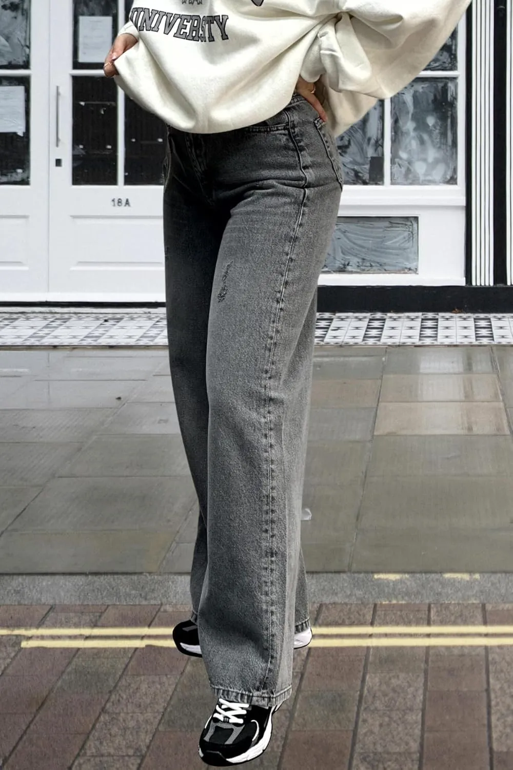 Women's Straight Leg High Waist Baggy Denim Jeans Loose Boyfriend Casual Stretchy Jeans