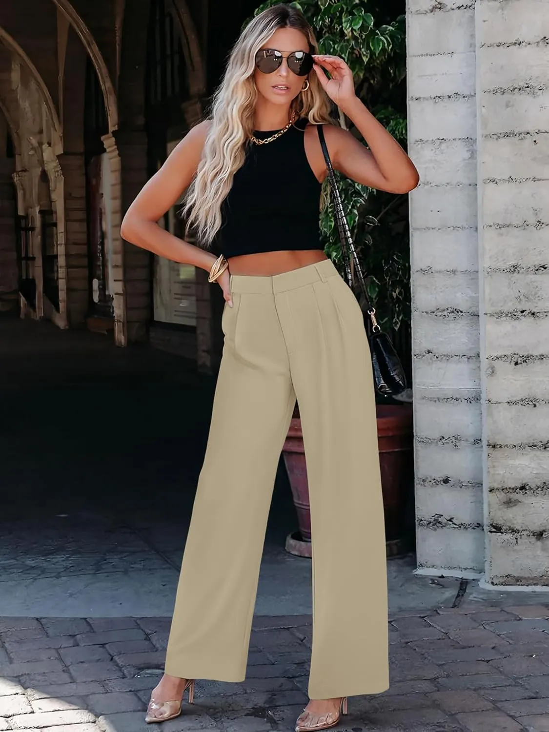 Women's Wide Leg Dress Pants High Waisted Business Casual Trousers Dressy Work Office Pants with Pockets