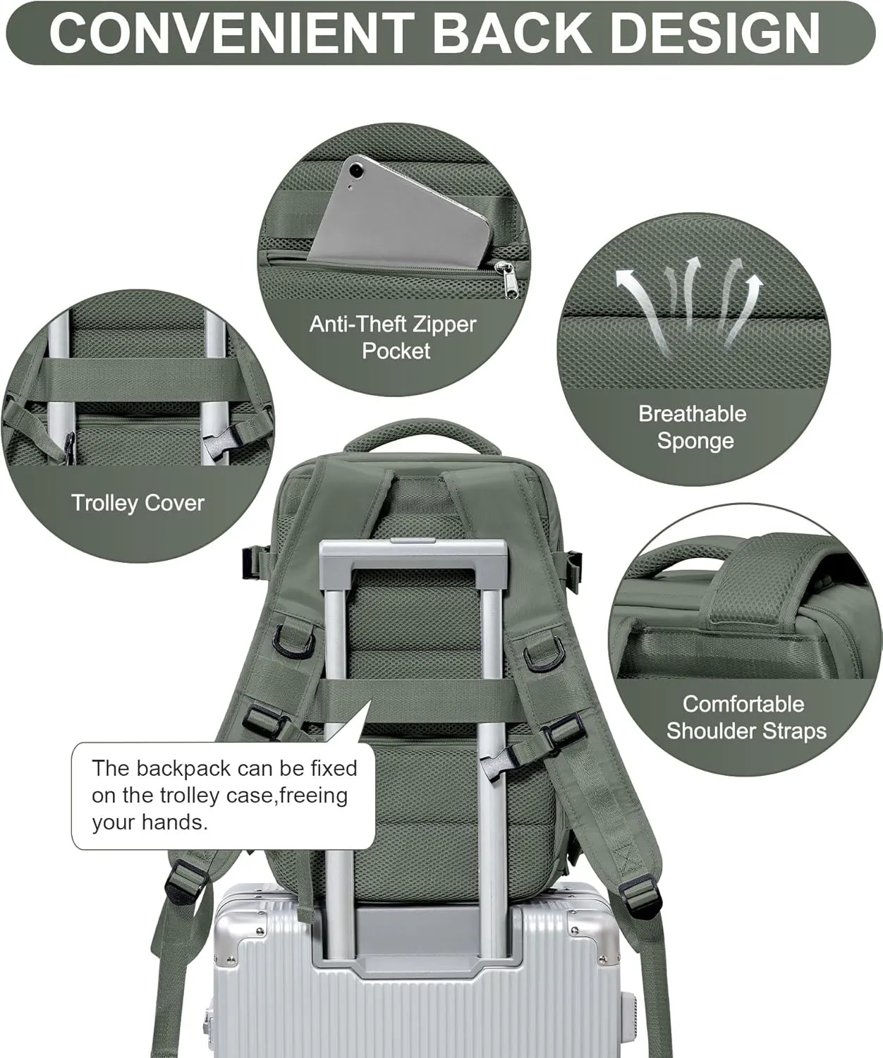 WONHOX Large Travel Backpack Carry on Flight Approved Laptop Work Business Backpack for Women Men Mochila de Viaje