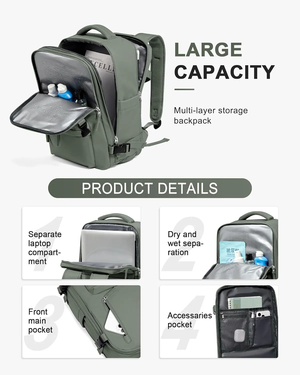 WONHOX Large Travel Backpack Carry on Flight Approved Laptop Work Business Backpack for Women Men Mochila de Viaje