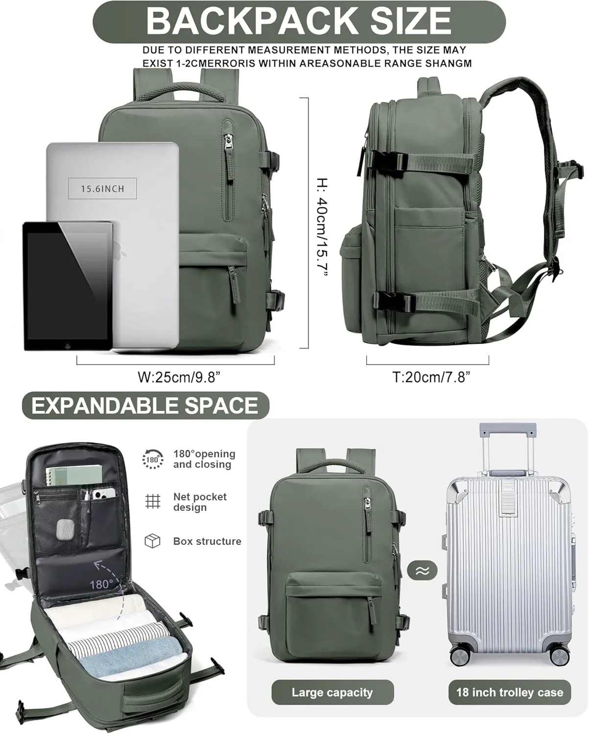 WONHOX Large Travel Backpack Carry on Flight Approved Laptop Work Business Backpack for Women Men Mochila de Viaje