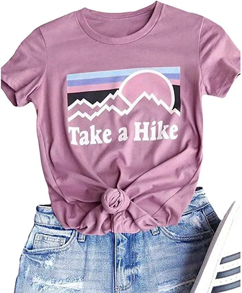 Xiaomomo Womens Take A Hike Printed Short Sleeves T-Shirt Casual Camping Hiking Graphic Tee Tops