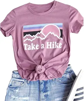 Xiaomomo Womens Take A Hike Printed Short Sleeves T-Shirt Casual Camping Hiking Graphic Tee Tops