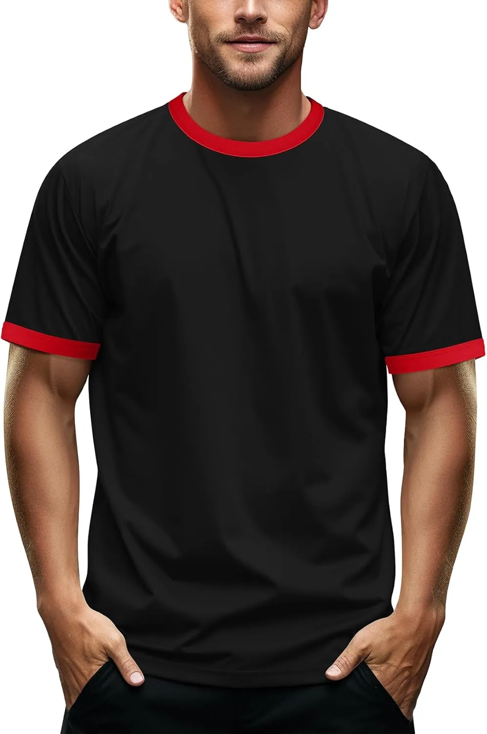 Zengjo Men's Ringer Tee Crewneck Athletic T Shirts Short Sleeve Sport Shirt for Men