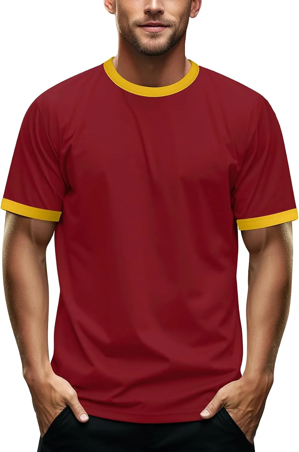 Zengjo Men's Ringer Tee Crewneck Athletic T Shirts Short Sleeve Sport Shirt for Men