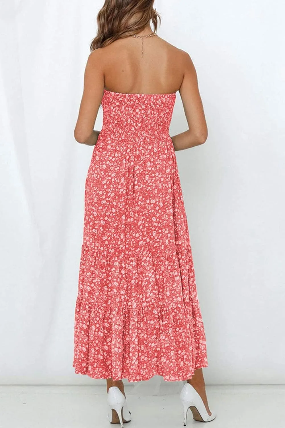 ZESICA Women's Summer Strapless Dress Off Shoulder Sleeveless High Waist Solid Color Beach Long Dresses