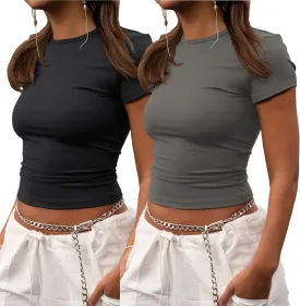 ZHENWEI Crop Workout Tops for Women Pack Summer Short Sleeve Gym Athletic Compression Shirts Cute Tight Basic Tops Tee