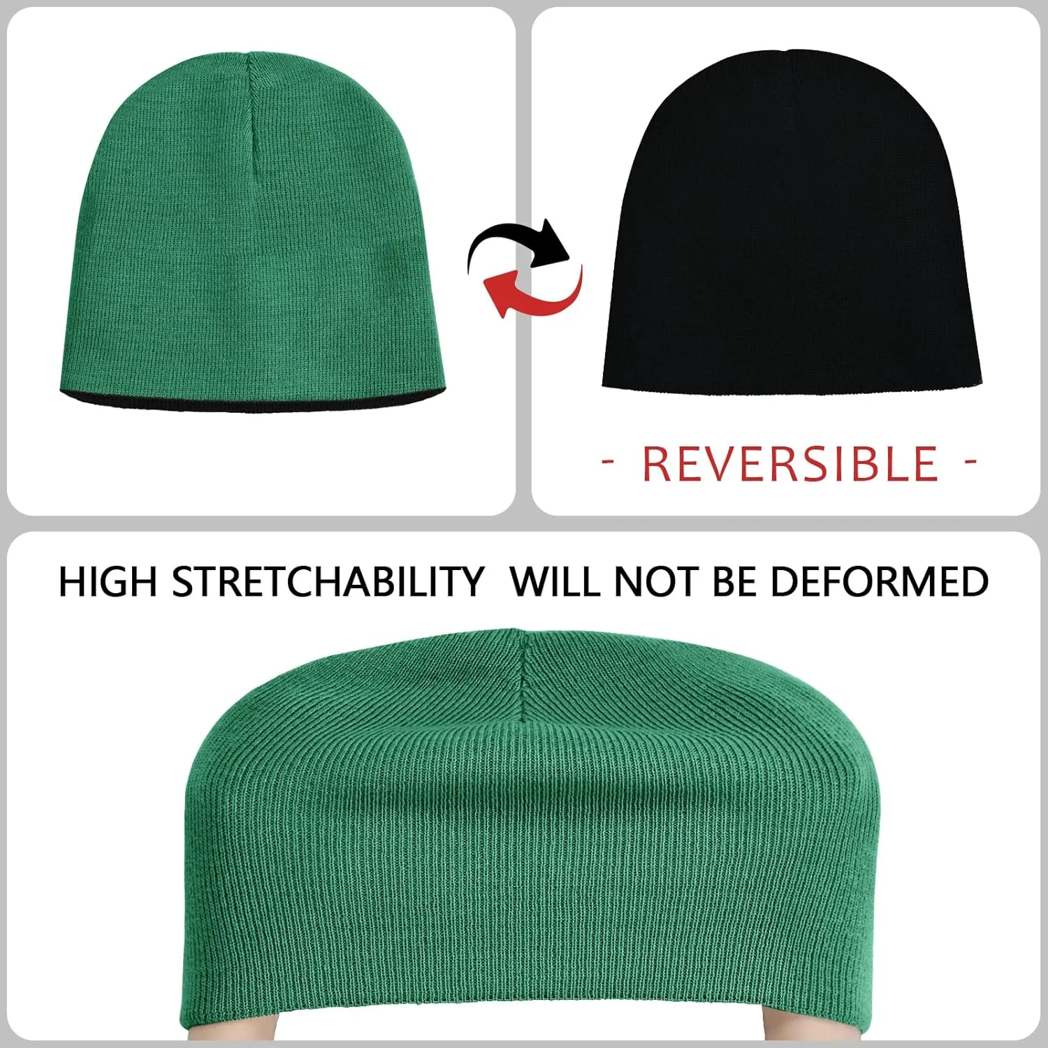 ZOORON 1 & 2 Pack Unisex Beanie for Men Women Reversible Winter Beanies Hat Knit Warm Plain Skull Cap Daily Beanie Hat